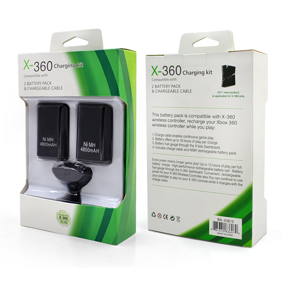 For Xbox 360 Rechargeable 4800mah-2 Batteries+1 USB Cable