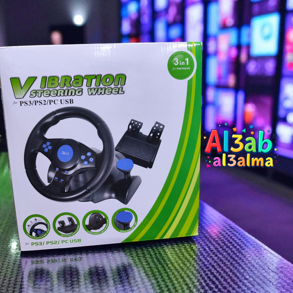 🎮 مقود ألعاب احترافي 3 في 1 مع اهتزاز – Vibration Steering Wheel 🚗💥